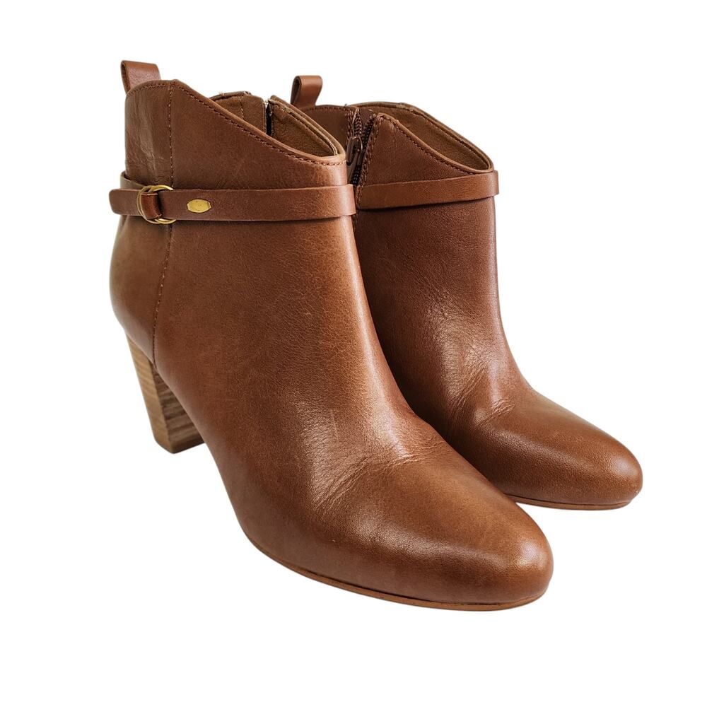 Lucky Brand Womens Mabina Ankle Booties Size 6 Brown Leather Side Zip Stack Heel